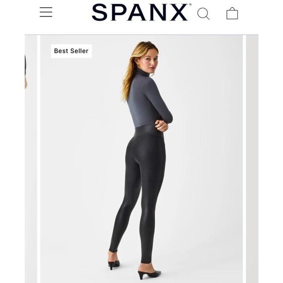 $98 Spanx Women's Black‎ Faux-Leather Leggings Pants Size Medium - Picture 5 of 12